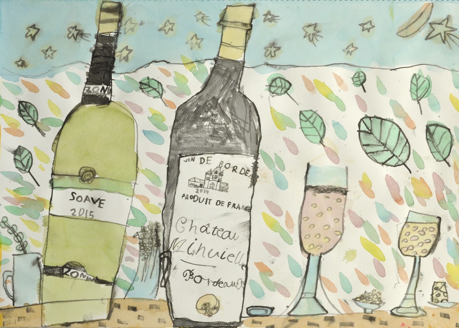 作品図録 - ワインの瓶とグラス - Rina.T