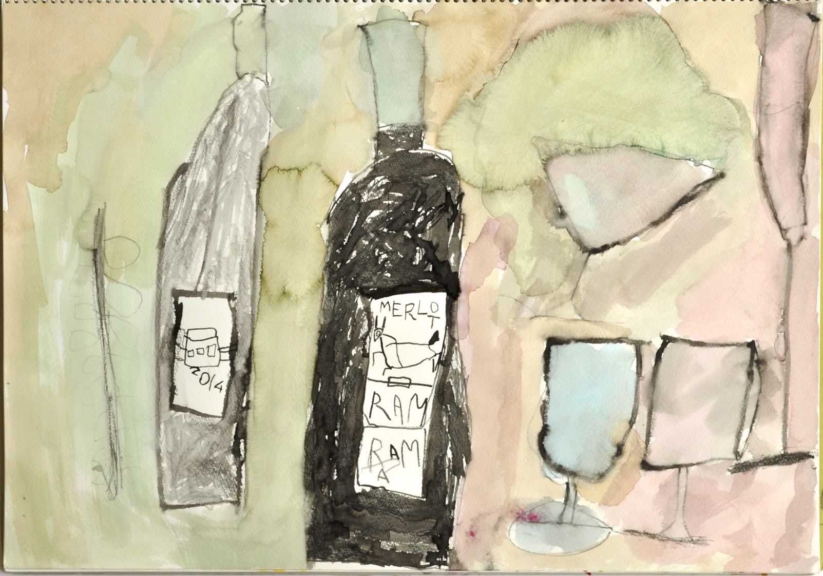 作品図録 - ワインの瓶とグラス - Ayato.H