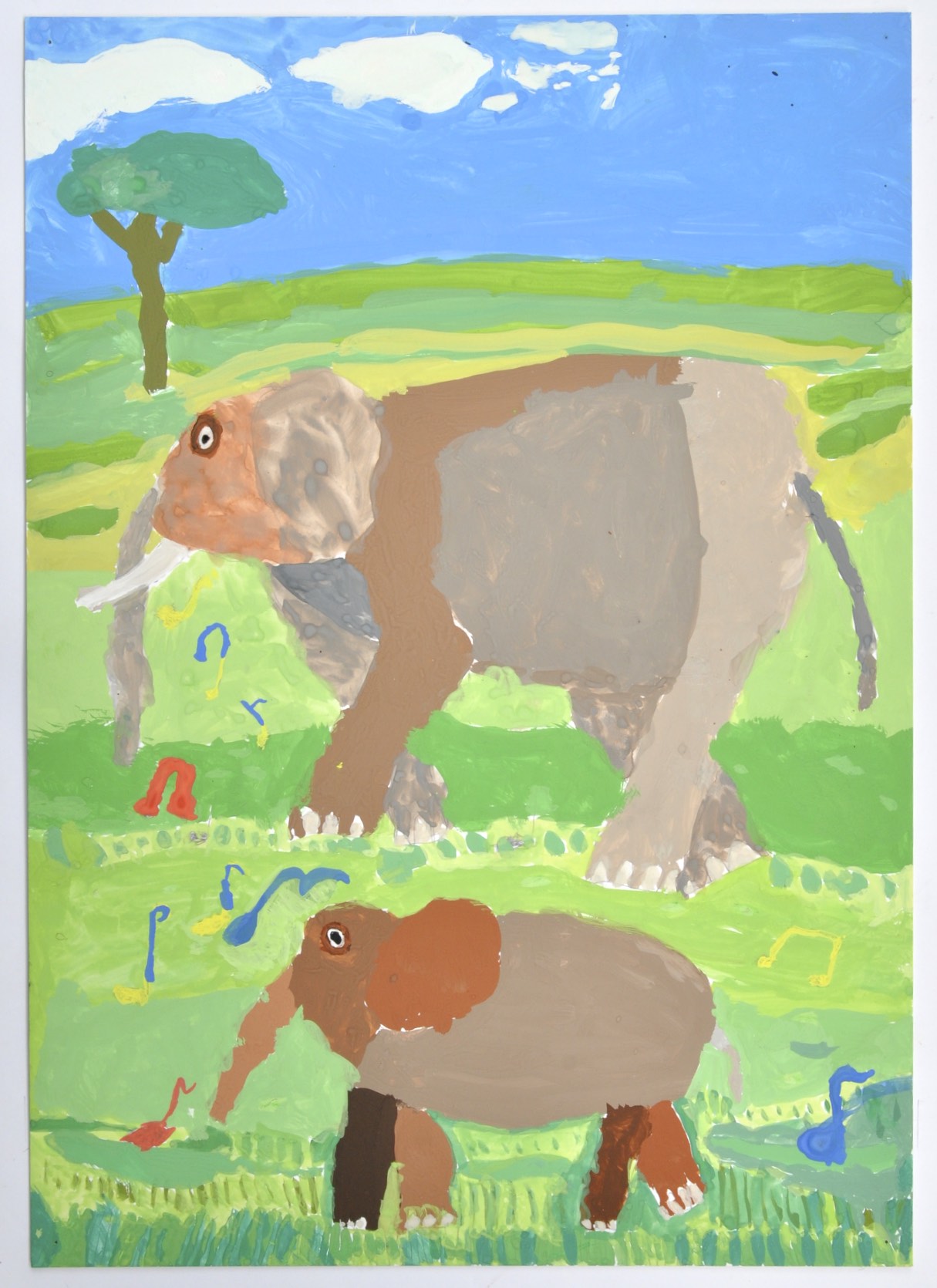作品図録 - サバナでお母さんゾウが子ゾウに歌を歌っています - Naofumi.Y